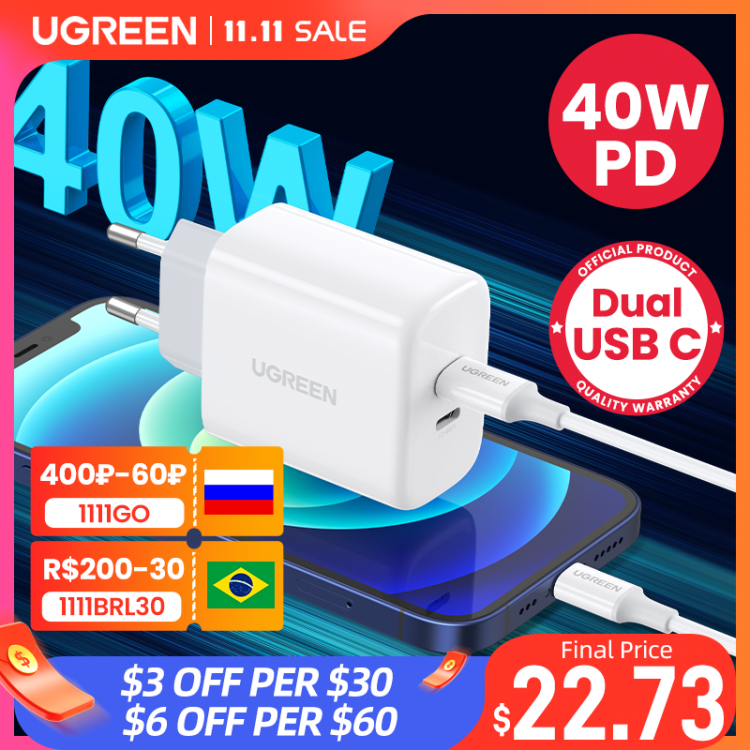 all in one place אביזרים UGREEN Dual 20W PD USB C Charger for iPhone 13 12 Fast Charger Quick Charge 4.0 3.0 Charging for Samsung Mobile Phone Charger