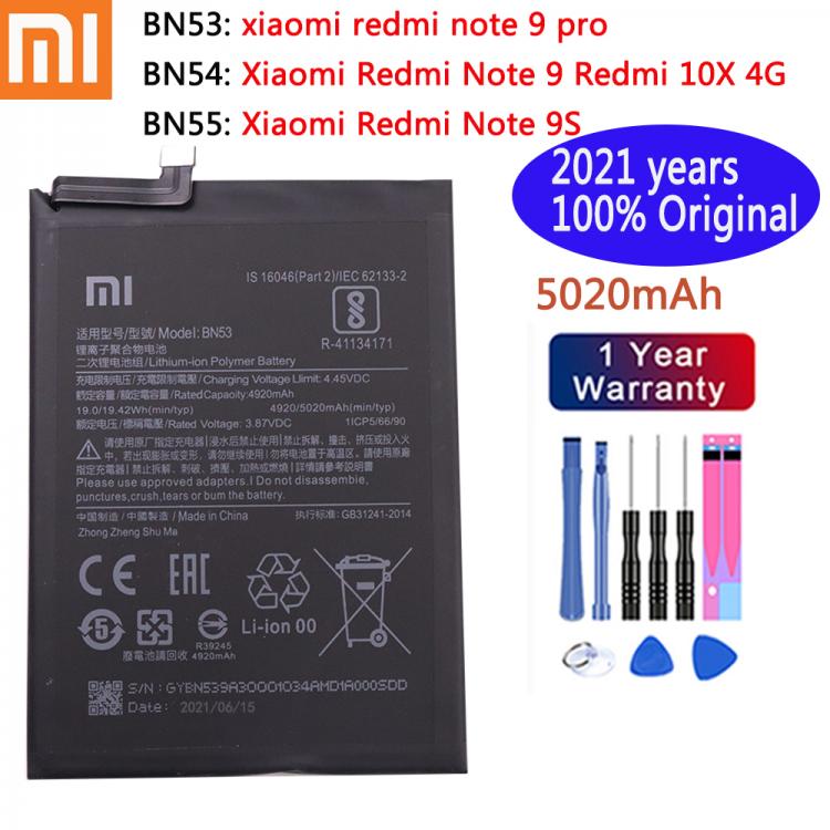 all in one place אביזרים 100% Original 5020mAh BN53 BN54 BN55 Replacement Battery For Xiaomi Redmi note 9 9 Pro 9Pro  9S Bateria Mobile Phone Batteries
