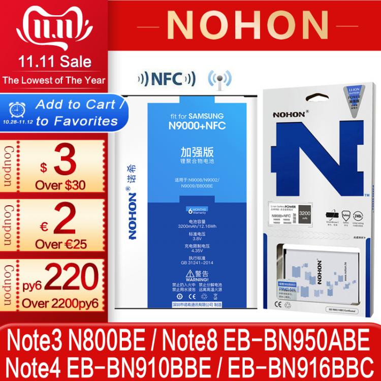all in one place אביזרים NOHON Battery For Samsung Galaxy Note 8 4 3 NFC Note3 Note4 EB-BN916BBC EB-BN910BBE EB-BN950ABE Original Replacement Bateria