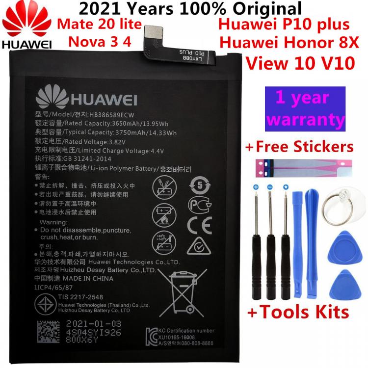 all in one place אביזרים Hua Wei Original 3750mAh HB386589ECW Battery For Huawei P10 plus Honor 8X View 10 V10 BKL-L09 BKL-AL20 BKL-AL00 Batteries +Tools
