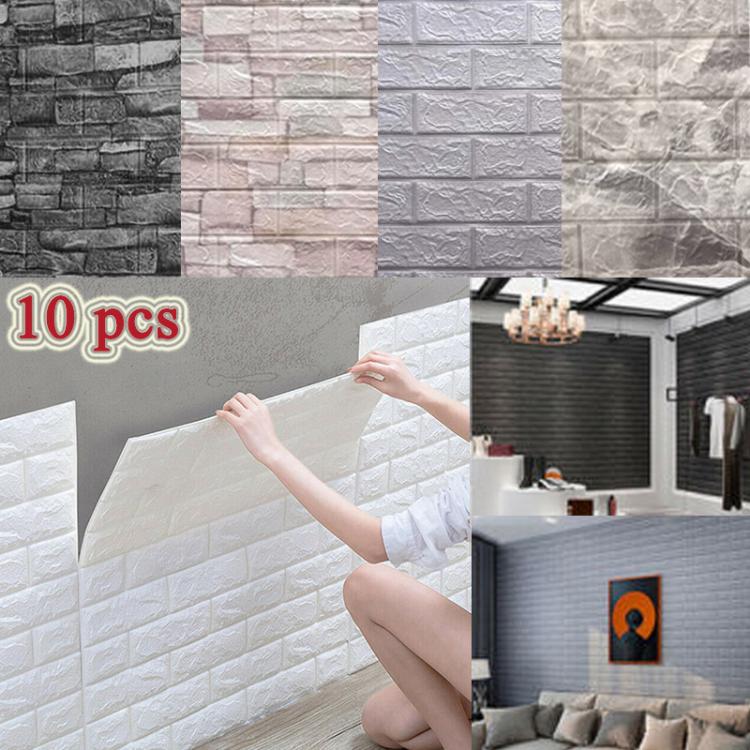 all in one place מלאכת יד 10 Pcs Self-adhesive 3D Panels Wallpaper Waterproof Foam Wall Stickers Tile Brick Living Room TV Background Decals 38*35cm