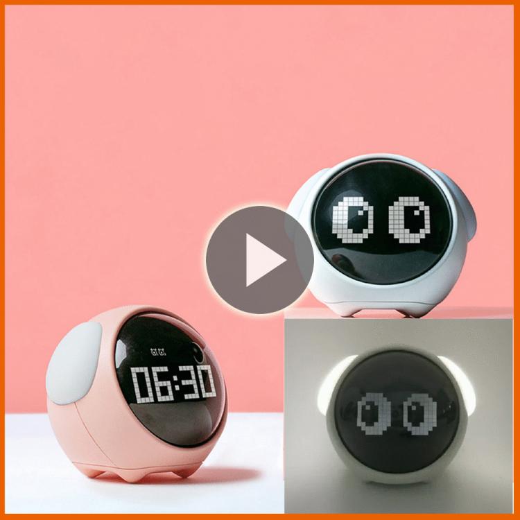 all in one place עיצוב פנים 2021 New Cute Expression Alarm Clock Child Multifunctional Bedside Voice Control Night Light Snooze Chargeable Child Alarm Clock