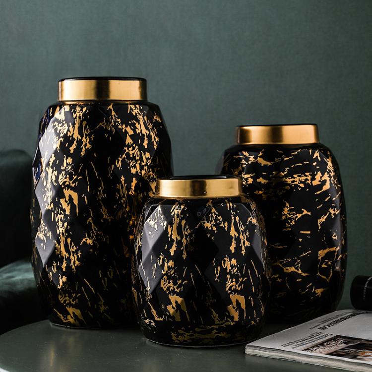 all in one place עיצוב פנים Modern Black Gold Ceramic Vase Wedding Decoration Marbled Vase Flower Arrangement Hydroponic Dining Table Living Room Decoration