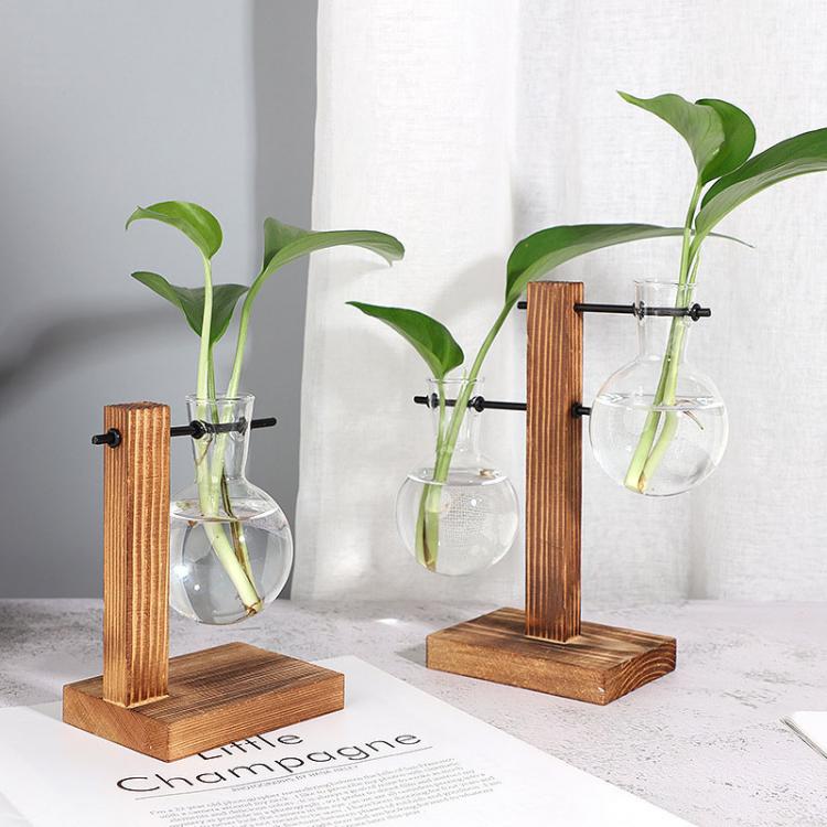 all in one place עיצוב פנים Creative Wooden Frame Hydroponic Plant Glass Vase Glass Vase Creative Potted Decoration Living Room Desktop Decoration Vase
