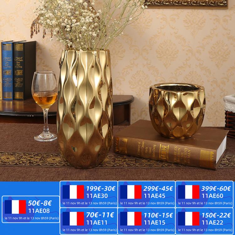 all in one place עיצוב פנים Nordic ceramic vase golden vase big mouth flower arrangement living room craft decoration dried flower pot fish mouth flower pot