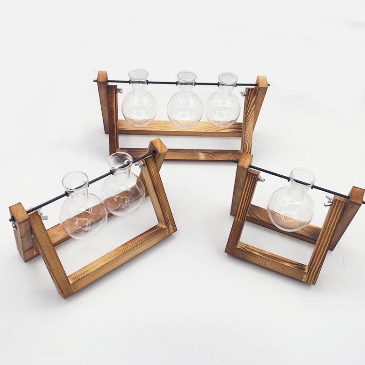 all in one place עיצוב פנים Bonsai Decor flower vase Plant Transparent Vase Wooden Frame vase decoratio Glass Tabletop Plant  flower shaped bowl