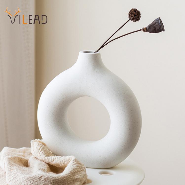 all in one place עיצוב פנים VILEAD Nordic Donuts Ceramic Vase Round Hollow Plant Pot Home Decor Dried Flower Art Desk Office Living Room Desktop Decoration