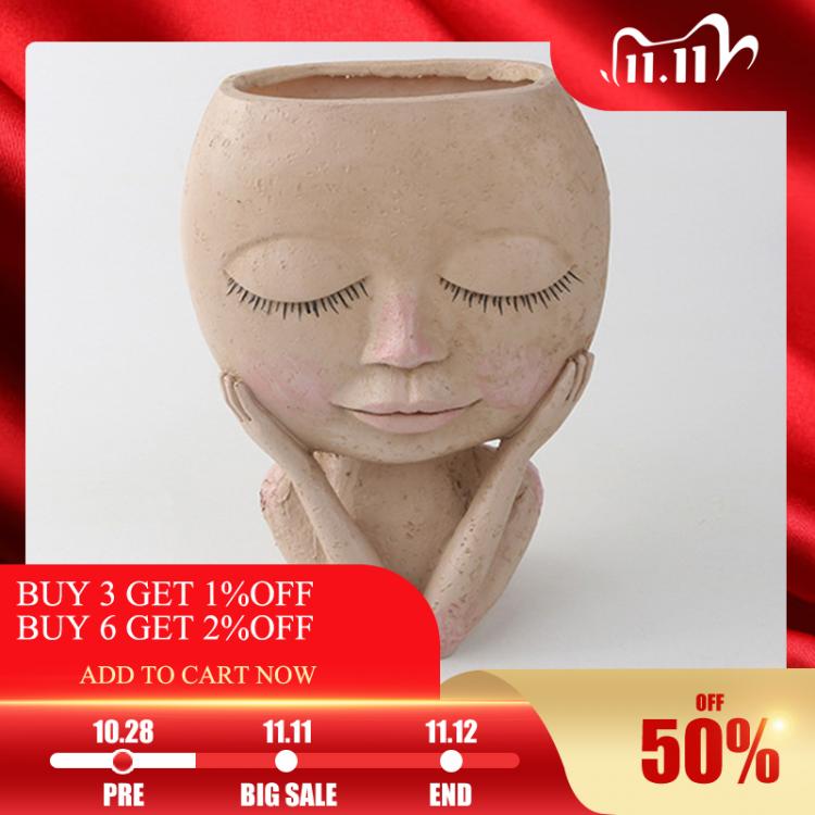 all in one place עיצוב פנים Girls Face Head Figurine Flower Pot Succulent Plant Resin Pots Garden Plant Growing Flowerpot Home Tabletop Decorative Ornaments
