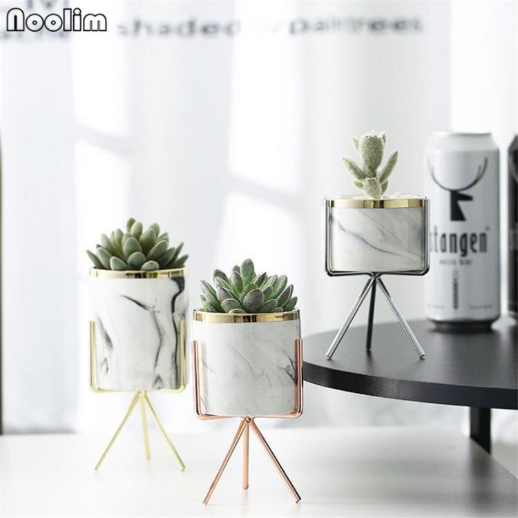 all in one place עיצוב פנים Nordic Marble Pattern Vase Ceramic Iron Art Vase Rose Gold Silver Tabletop Green Plant Flower Pot Home Office Decorative Crafts
