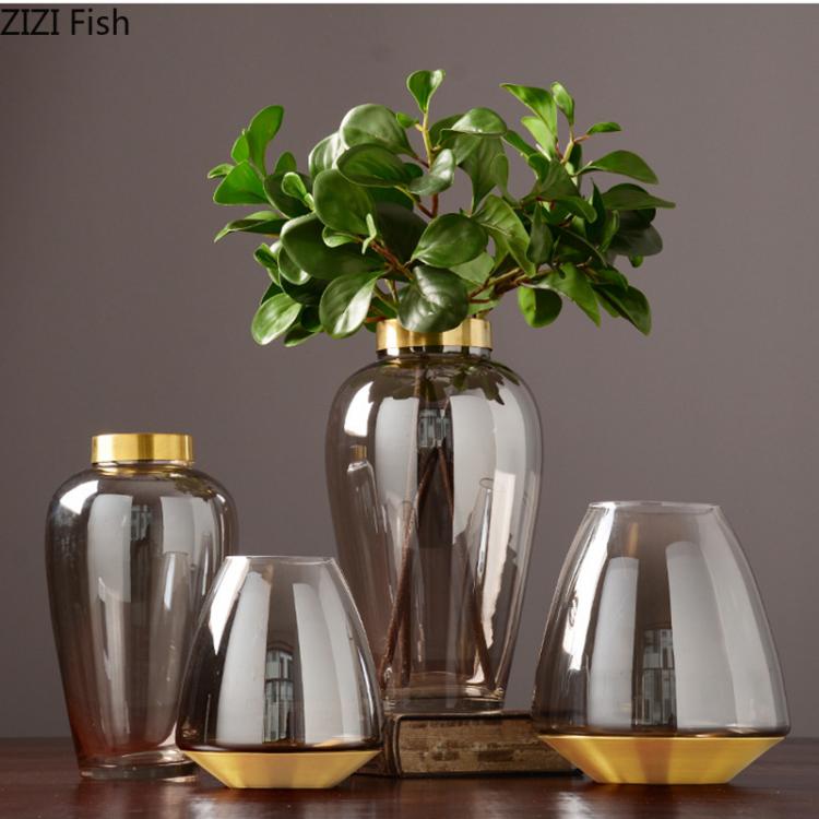 all in one place עיצוב פנים Modern Brown Glass Vase Flower Arrangement Transparent Hydroponic Vase Crafts Living Room Ornaments Home Decoration Accessories