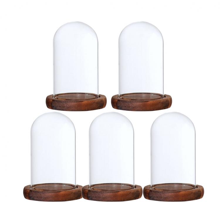 all in one place עיצוב פנים 5Pcs 7x12cm Clear Glass Dome with Wooden Base for Home Wedding Party Centerpiece Display Stand DIY Decor Brown