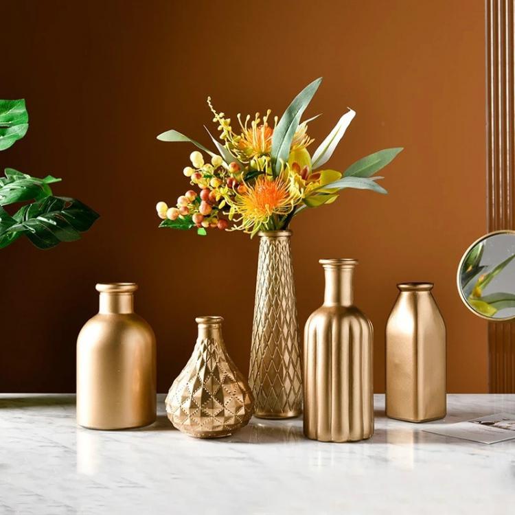 all in one place עיצוב פנים Nordic Golden Glass Vase Gold Flower Vase Home Tabletop Ornaments Home Wedding Flowerpot Dried Vases Arrangement Decorative