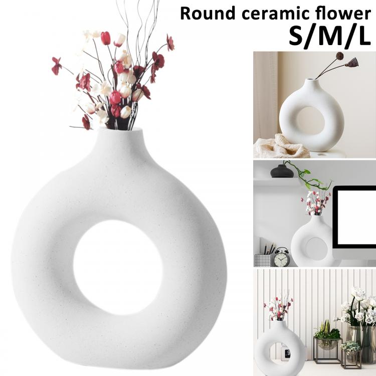 all in one place עיצוב פנים Nordic INS Ceramic Donut Vase Circular Ceramic Flower Vase With Hollow Design Hand-made Dry Flowers Pot Modern Arts Decoration