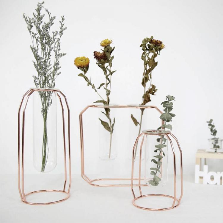 all in one place עיצוב פנים Nordic Style Glass Flower Pot Iron Line Vase Hanging Test Tube Flower Vases Rose Gold Desk Flowerpots Plant Holder Home Decor