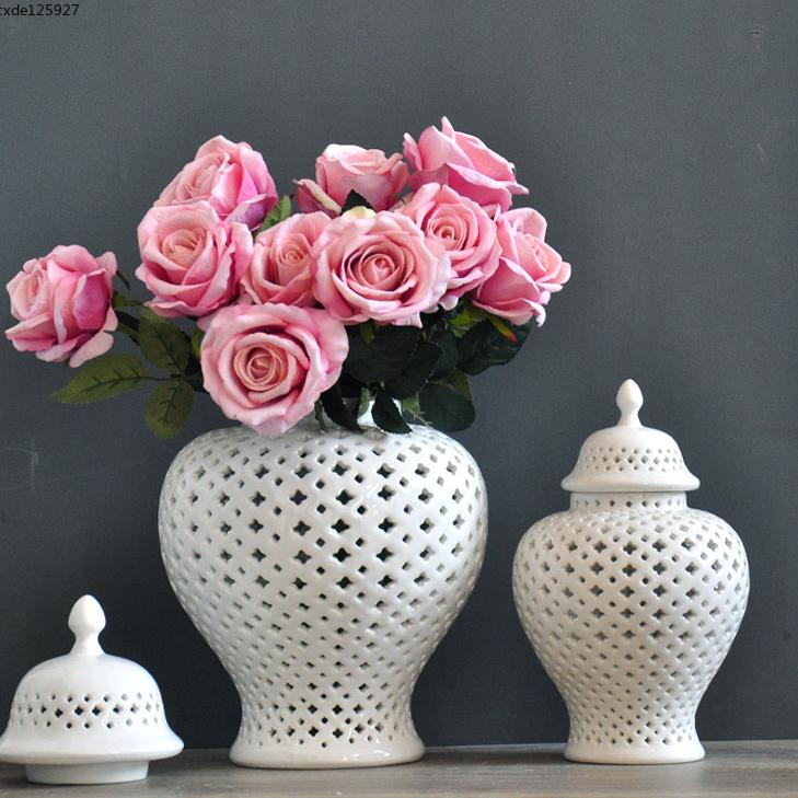 all in one place עיצוב פנים Ceramic White Hollow General Jar Flower Arrangement Dried Flower Vase Art Wedding Vase Storage Jar Crafts Gifts Home Decoration
