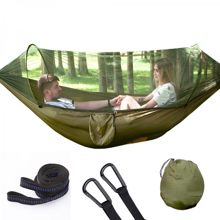all in one place חצר וגינה 290*140 Hammock with Anti-mosquito Outdoor Double Nylon Parachute Cloth Camping Mosquito Net Quick Open Hammock Control Hammock