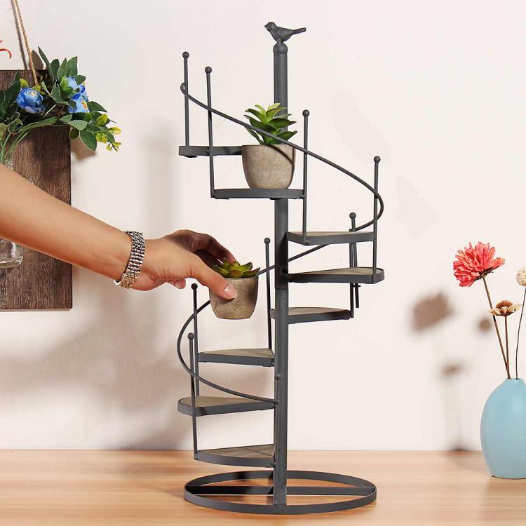 all in one place חצר וגינה Modern Decorative Iron Plant Rack Stand Plants Succulent shelf 8 layer Stair shape Desktop Garden flower stand + wood plate