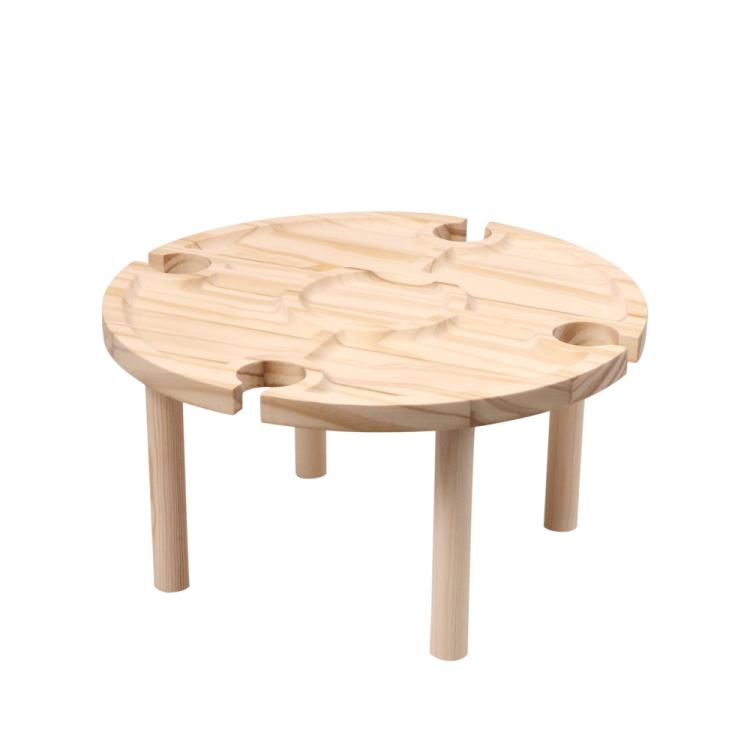 all in one place חצר וגינה Wooden Outdoor Wine Table 2 in 1 Creative Collapsible Picnic Table With Round Legs Wine Glass Holder For Garden Camping Travel