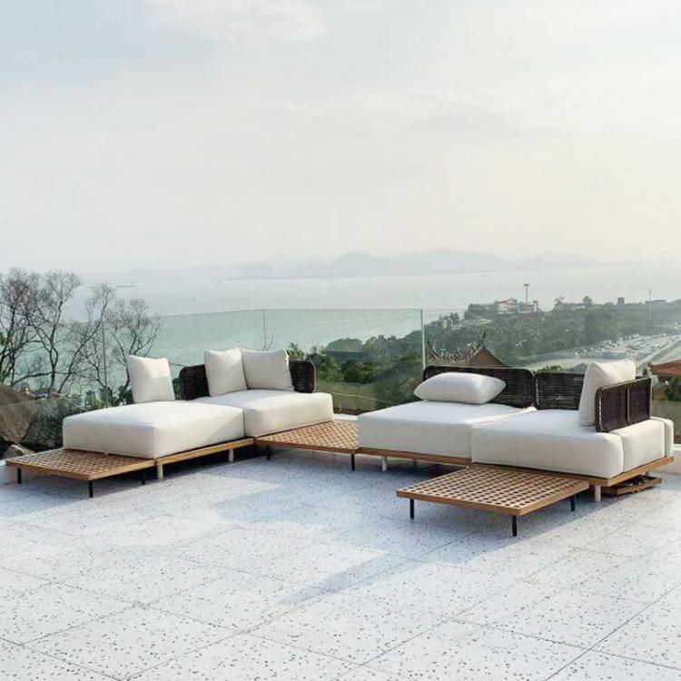 all in one place חצר וגינה Outdoor sofa teak villa leisure combination rattan chair solid wood tea table garden courtyard model room furniture