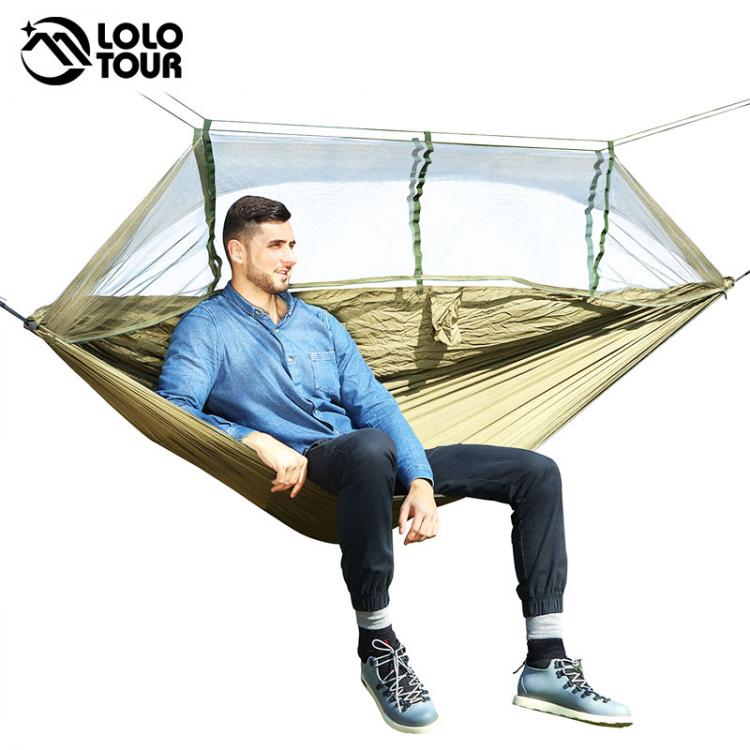 all in one place חצר וגינה 1-2 Person Outdoor Mosquito Net Parachute Hammock Camping Hanging Sleeping Bed Swing Portable  Double  Chair Hamac Army Green