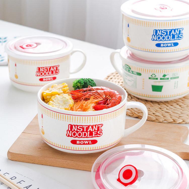all in one place עיצוב פנים Creativity Lid Ceramics Instant Noodle Porridge Bowl Young Girl Dorm Room Student Office Super Large Japanese Cup lunch Bowl Mug