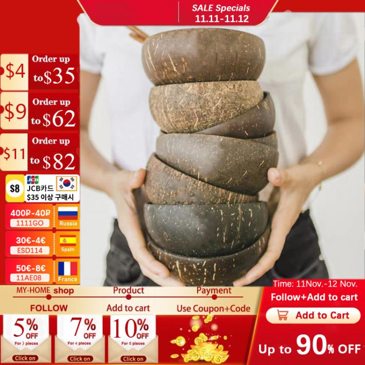 all in one place עיצוב פנים Summer 12-15cm Natural Coconut Bowl Wooden Tableware Spoon Set Coco Kitchen Item Rice Ramen Salad Home Decorative Dinnerware