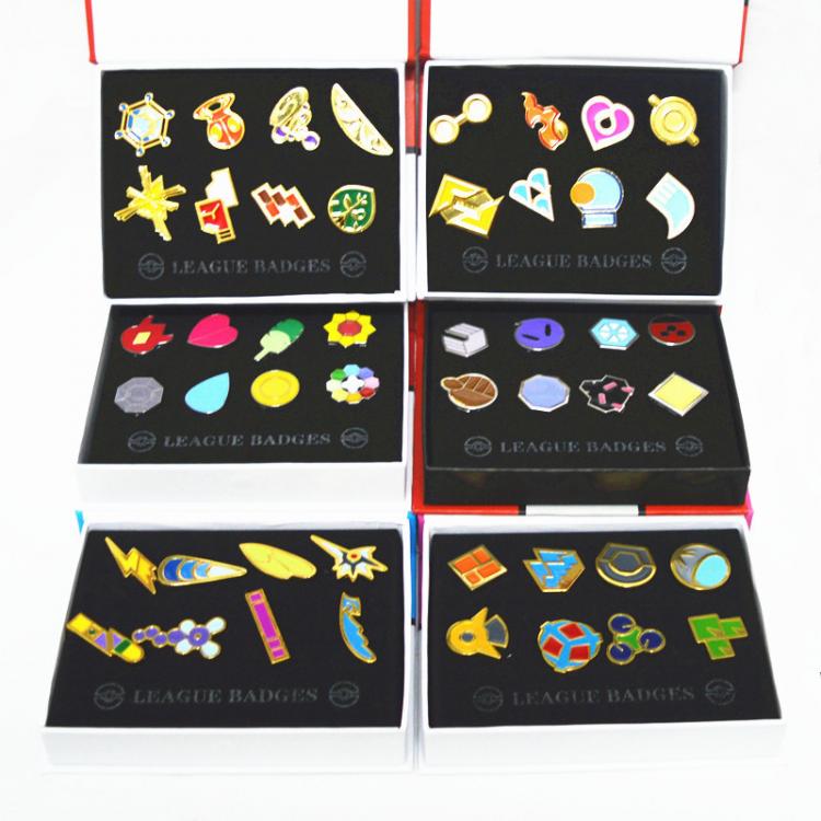 all in one place תכשיטי אופנה Pokemone Gym Badges Kanto Johto Hoenn Sinnoh Unova Kalos League Region Orange Islands Pins Brooches Box Set Pocket Monster