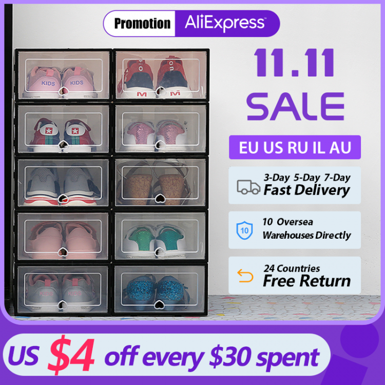 all in one place כלי מטבח ובישול 6pcs Fold Plastic shoe boxes storage box shoes box thickened dustproof shoe organizer box superimposed combination shoe cabinet