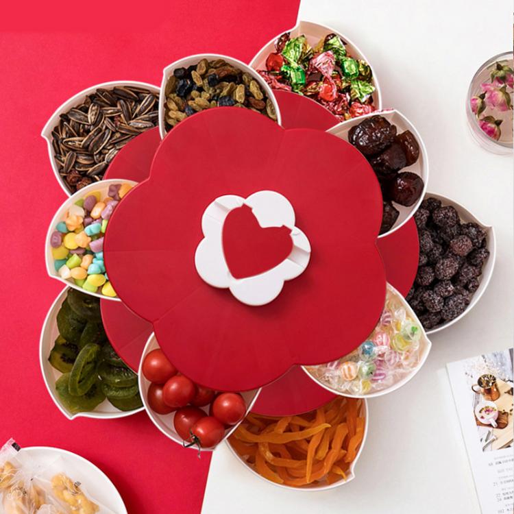 all in one place כלי מטבח ובישול 2-layer Rotating Petal Candy Box Plastic Snack Tray Case Nut Storage Box Rotation Dried Fruit Plate Wedding Gift Home Organizer