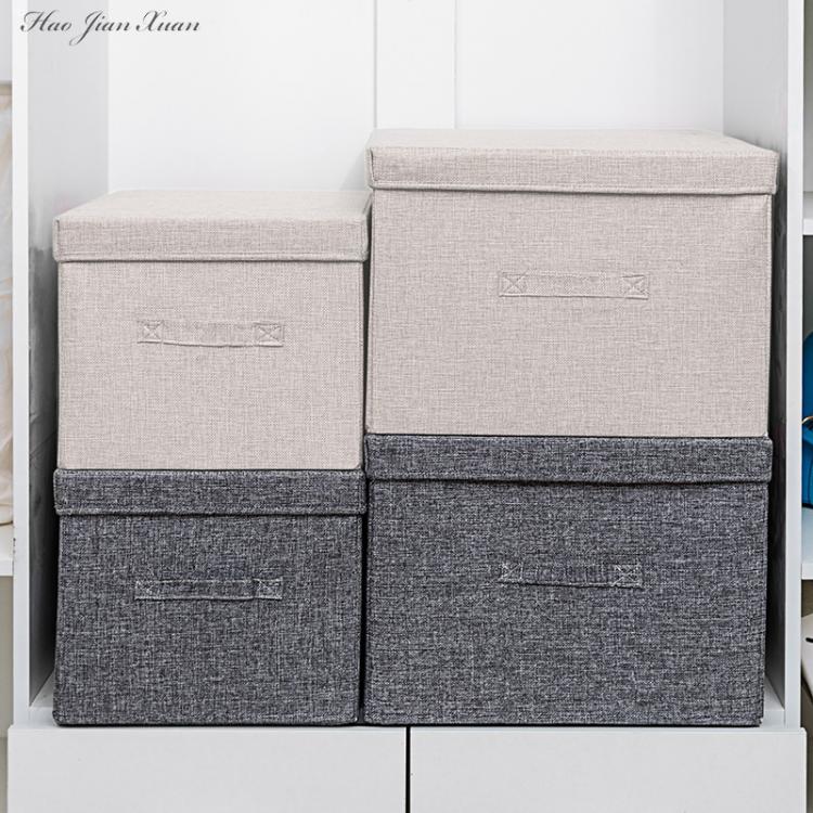 all in one place כלי מטבח ובישול 2021 New Washable Cotton Linen Fabric Folding CD Storage Box Foldable Bins Toys Organizer With Lid Storage Basket Laundry Basket