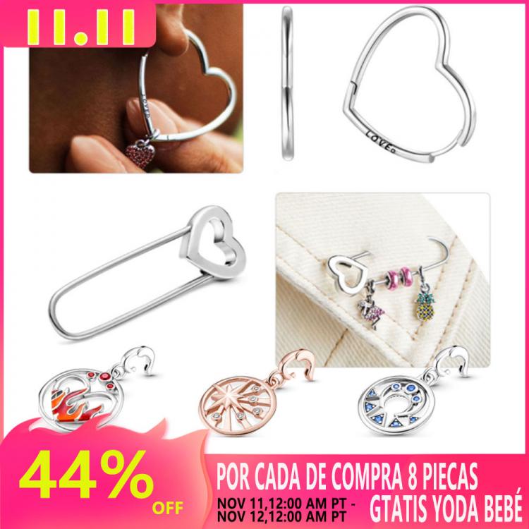 all in one place תכשיטי אופנה 925 Sterling Silver Loved Heart Ear Hoops Earrings for Women S925 Silver Earring with Charms for Original Millie Charm