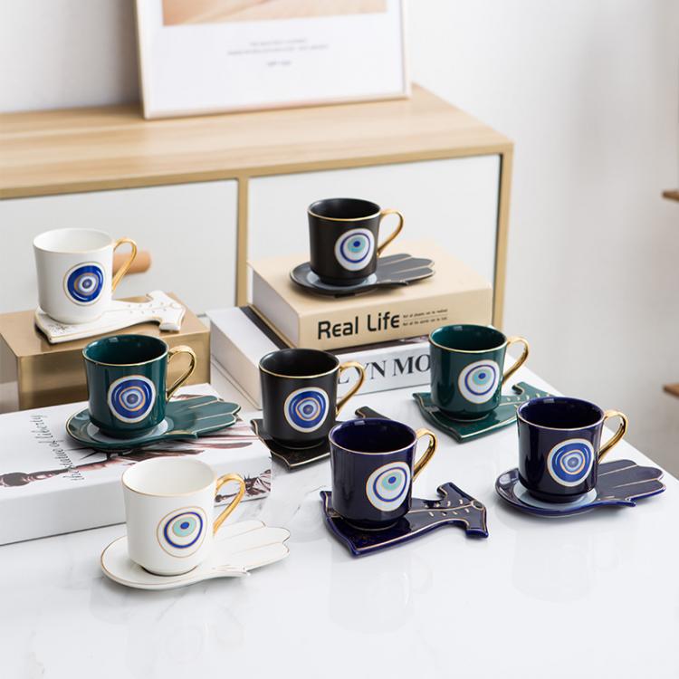all in one place כלי מטבח ובישול Turkish Blue Eyes Luxury Coffee Cup Saucer Set with Hand and Clothe Shape Dish Ottoman Cup Boonido Coffee Cappuccino Cup 200ml