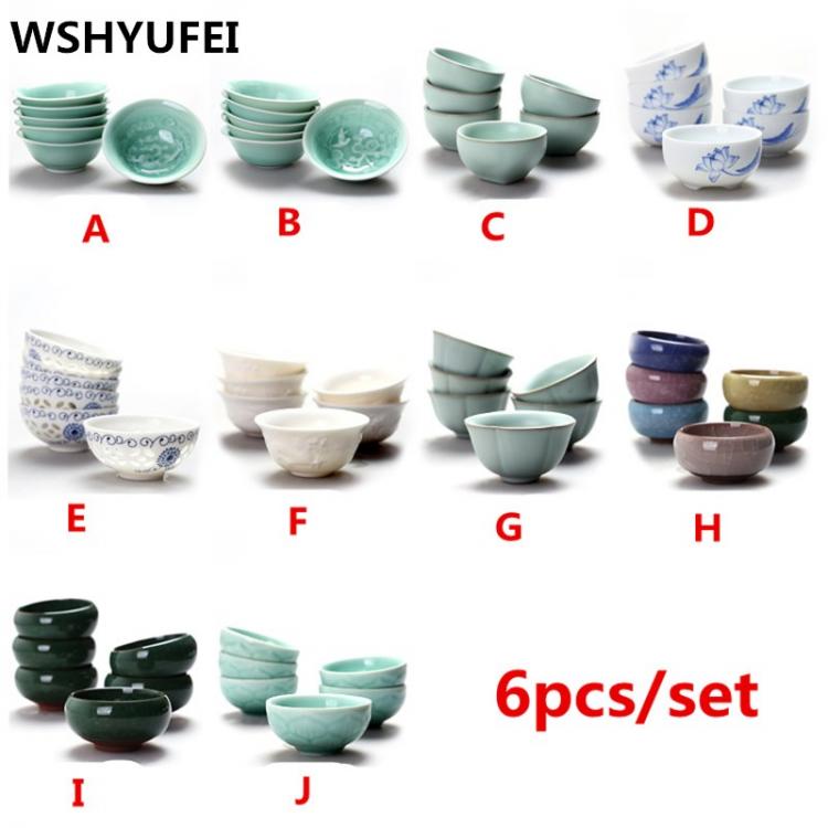 all in one place כלי מטבח ובישול 6 sets Chinese ceramic cups fish cups blue and white  teapot small porcelain tea bowl tea cup teaset accessories drink Drinkware