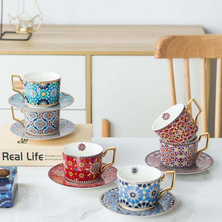 all in one place כלי מטבח ובישול Morocco Style Coffee Cups With Saucers Porcelain Home Kitchen Office Table Drinkware Personalized Tea Cup Gift For Wedding Women
