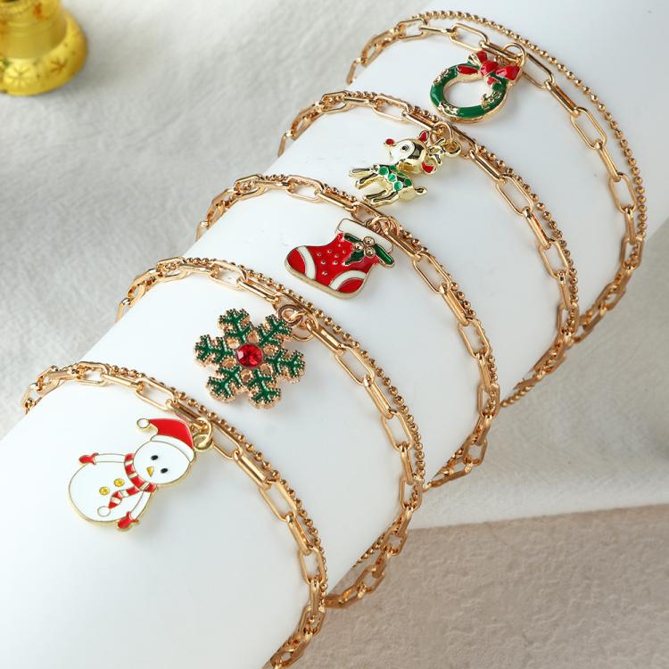 all in one place תכשיטי אופנה New Christmas Festival Simple Chain Bracelet Womens Girls Snowman Snowflake Boot Deer Charms Pendant Bracelets Bangles Jewelry