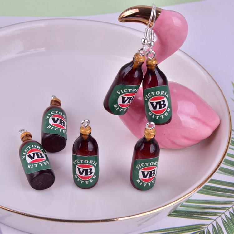 all in one place תכשיטי אופנה 10pcs/pack 3D  VB Beer Bottle  Resin Charms Earring Keychain Jewlery Findings Phone Case DIY Beer Earring 10*32mm