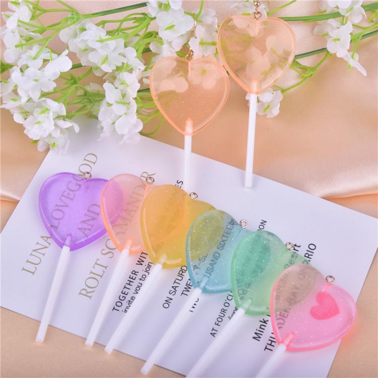 all in one place תכשיטי אופנה 10pcs/12pcs/pack Bling Glitter Heart  Lollipop Resin Charms  for Earring Keychain Jewelry Making 85x22mm