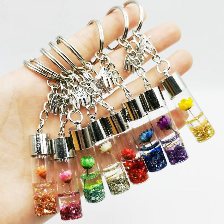 all in one place תכשיטי אופנה Wishing bottle eternal flower keychain student pendant backpack car key pendant couple gift Flower Glass Bottle Pendant Keychain