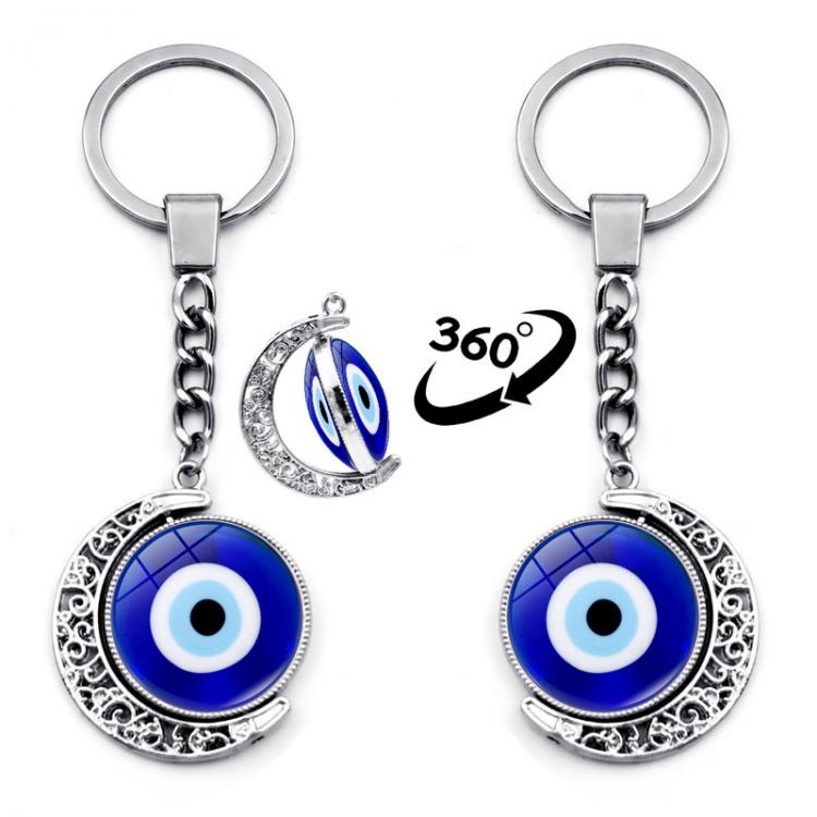 all in one place תכשיטי אופנה Turkish Evil Eye Keychain Charms Rotate 360 Degrees Moon Pendant Turkey Evil Eyes Lucky Key Chain Bag Car Key Chain Ring Holder