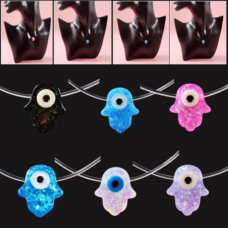 all in one place תכשיטי אופנה 1PC Blue White Opal Hamsa Pendant Necklace Female Transparent Fishing Line Hand Fatima  Necklace Women Transparent Chain Choker