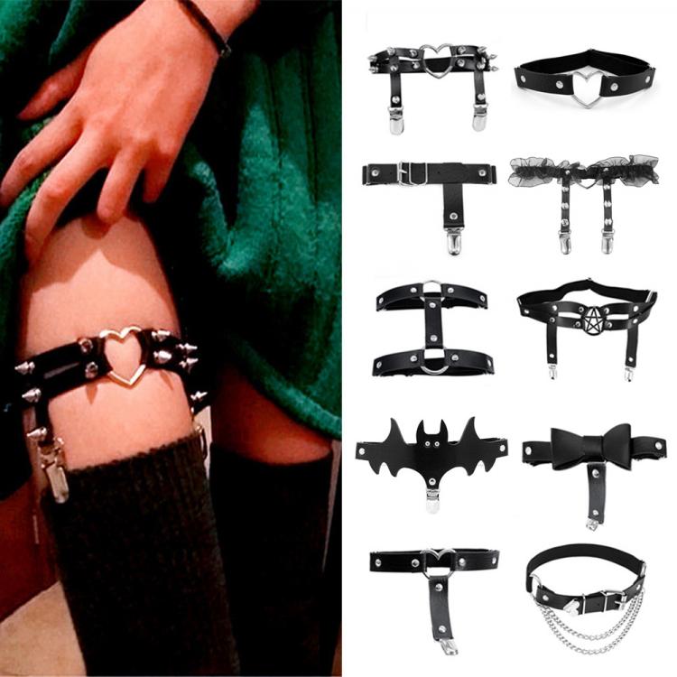 all in one place תכשיטי אופנה Rock Sexy Leather Love Garter Belt Elastic Leg Girl Women Harness Goth Accessories Black Gothic Rivet Punk Anklet Thigh Garter