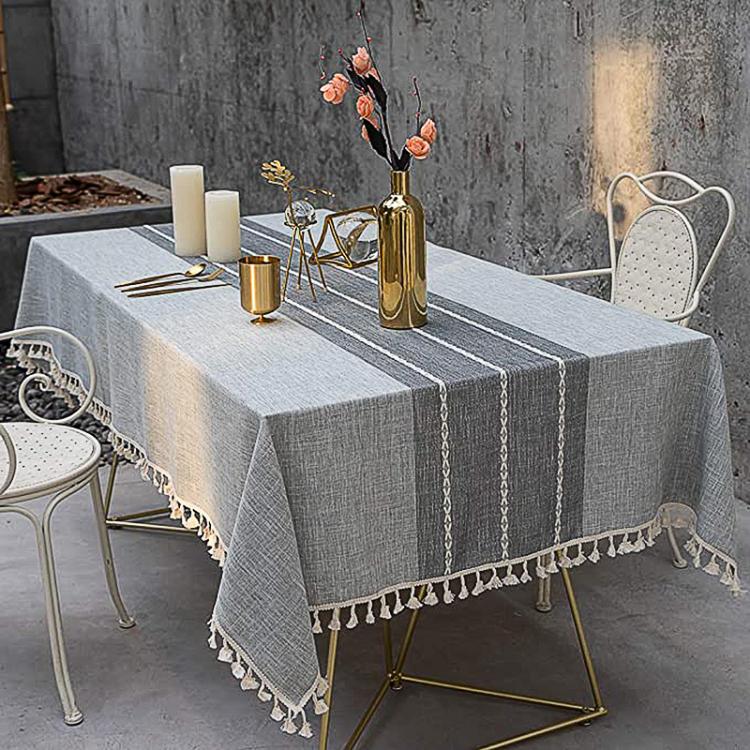 all in one place כלי מטבח ובישול Cotton and linen tablecloth, wrinkle-free and fade-proof tablecloth, can be used for indoor and outdoor meals tassel table cover