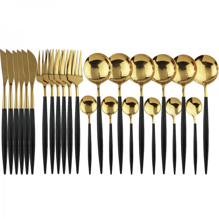 all in one place כלי מטבח ובישול JANKNG 24Pcs Dinnerware Set Stainless Steel Cutlery Set Kitchen Tableware Knife Fork Spoon Flatware Black Gold Silverware for 6