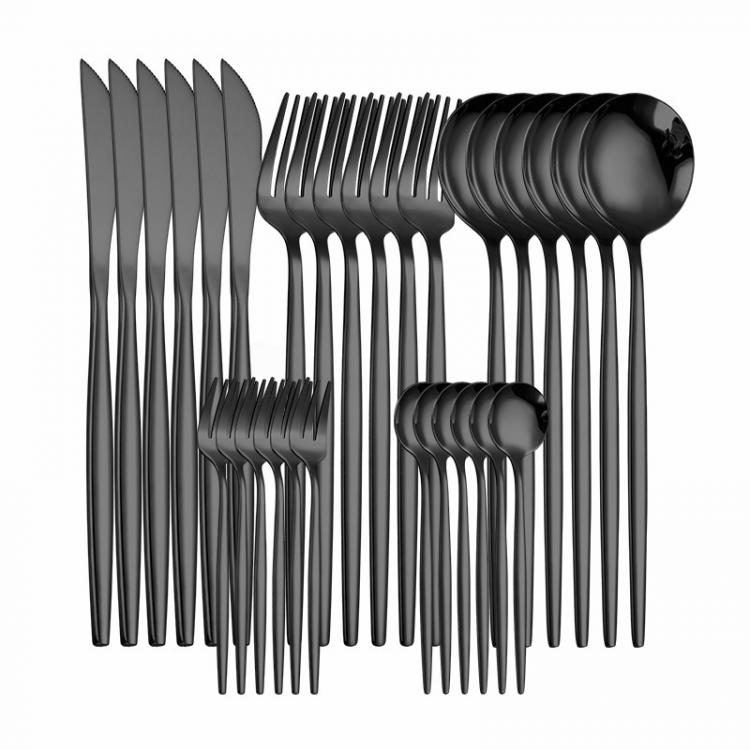 all in one place כלי מטבח ובישול Western Cutlery Set 30 Piece Tableware Set Stainless Steel Dinnerware Black Spoon Fork Knife Dinner Set Complete Home Flatware