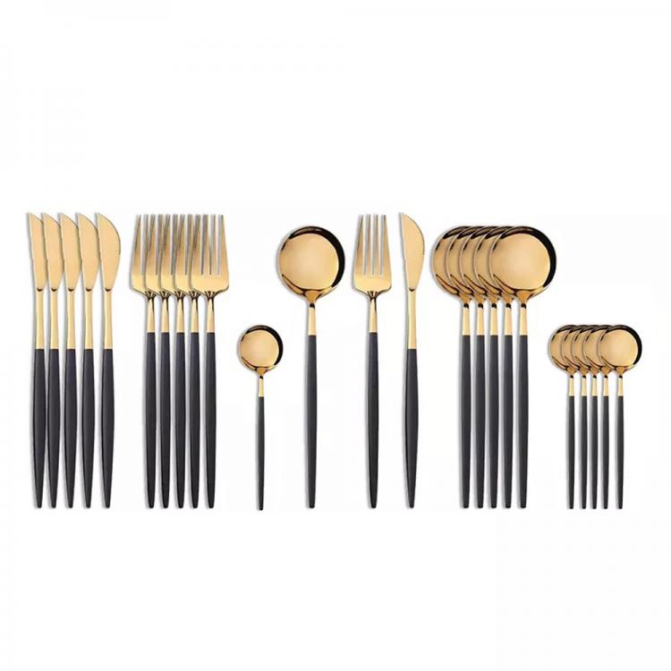all in one place כלי מטבח ובישול 24Pcs 18/10 Stainless Steel Dinnerware Set Black Gold Cutlery Spoon Fork Knife Western Cutleri Silverware tableware Set Supplies
