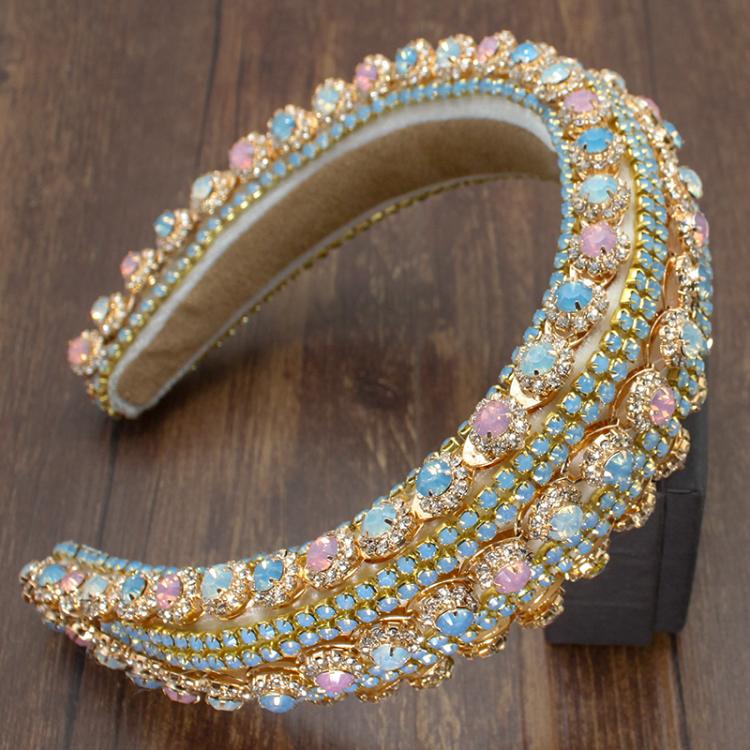 all in one place תכשיטי אופנה New Personality European Palace Style Luxury Sparkly Rhinestones Headband Baroque Crystal Thick Sponge Hair Bnad Women Party