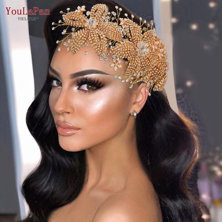 all in one place תכשיטי אופנה YouLaPan HP252 Golden Bridal Crown Tiara Rhinestone Wedding Hair Jewelry Bridal Hair Accessorie Luxury Crystal Bridal Headwear