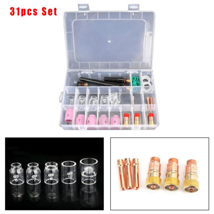 all in one place כלי עבודה 31Pcs TIG Welding Torch Stubby Gas Lens # 12 Pyrex Glass Cup Kit For WP-17/18/26 Welding Accessories