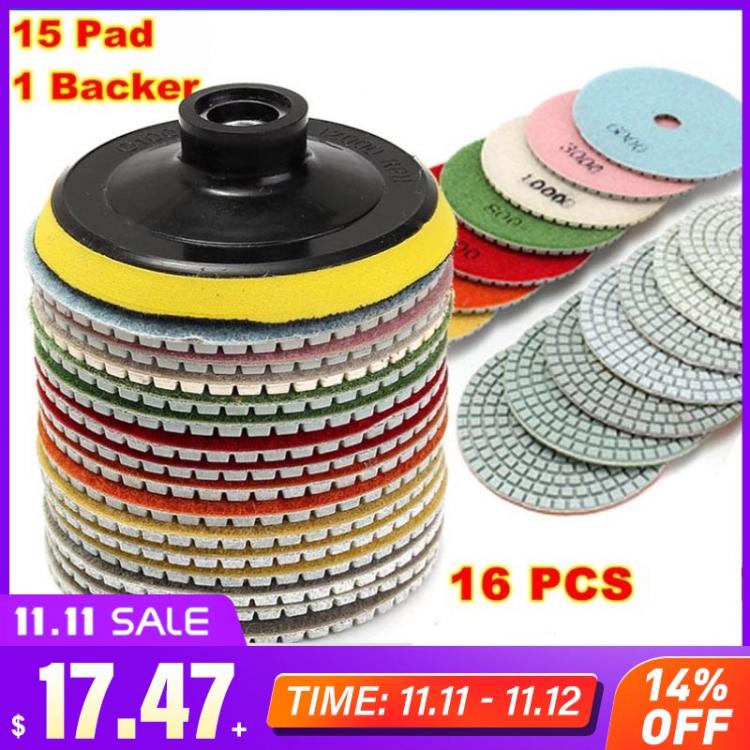 all in one place כלי עבודה 16pcs Diamond Polishing Pads Kit 4 inch 100mm Wet/Dry for Granite Stone Concrete Marble Polishing Use Grinding Discs Set