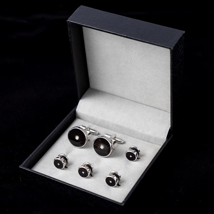 all in one place תכשיטי גברים Trendy Black Enamel Cufflinks Studs Set with Gift Box Round Shape Cufflinks Rhinestone Decoration Tuxedo Shirt Men Jewelry Gift